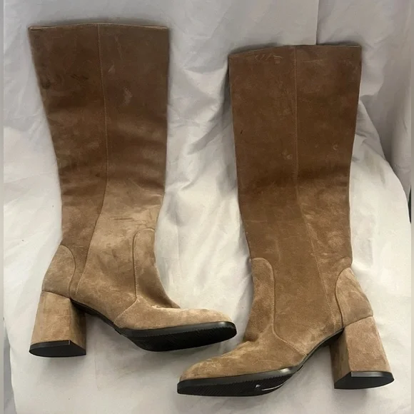 Stuart Weitzman Flared Block Heel Brown Suede Knee Boots $895 8.5 B - Picture 4 of 7